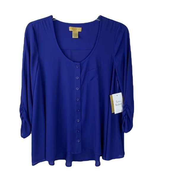 Valerie Stevens Vibrant Blue Button Front Blouse - Picture 1 of 7